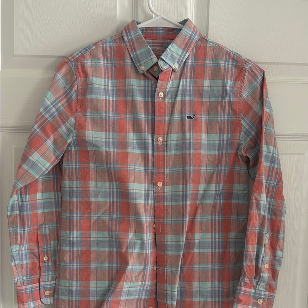 Vineyard Vines Plaid Button-Down Shirt - coral and Blue